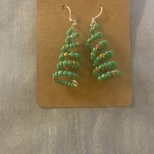 Green Beaded Spiral Earrings